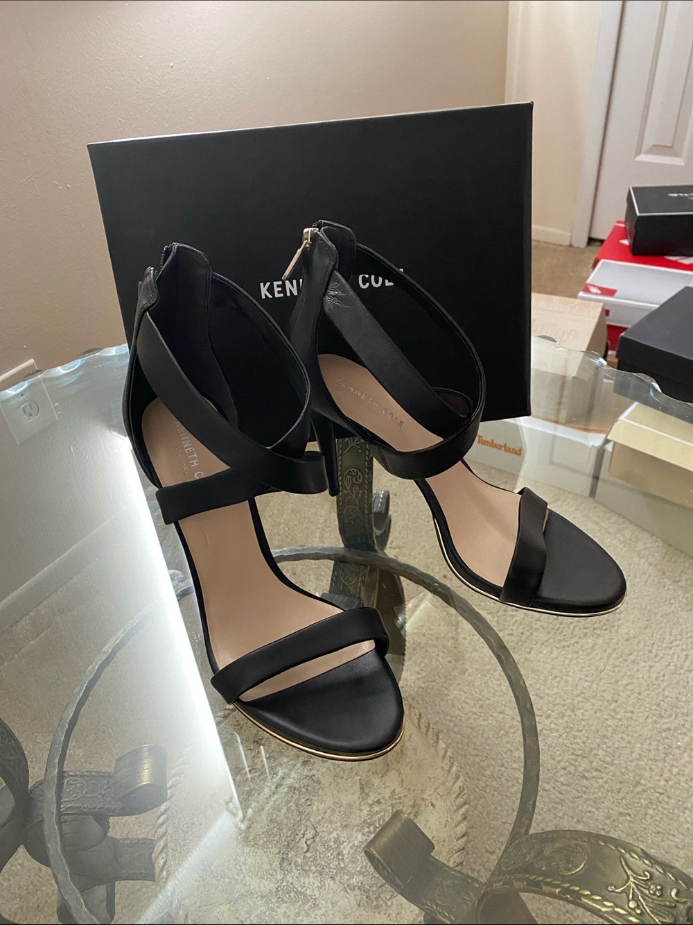 Kenneth Cole Black Open-Toe Ankle Strap Heels